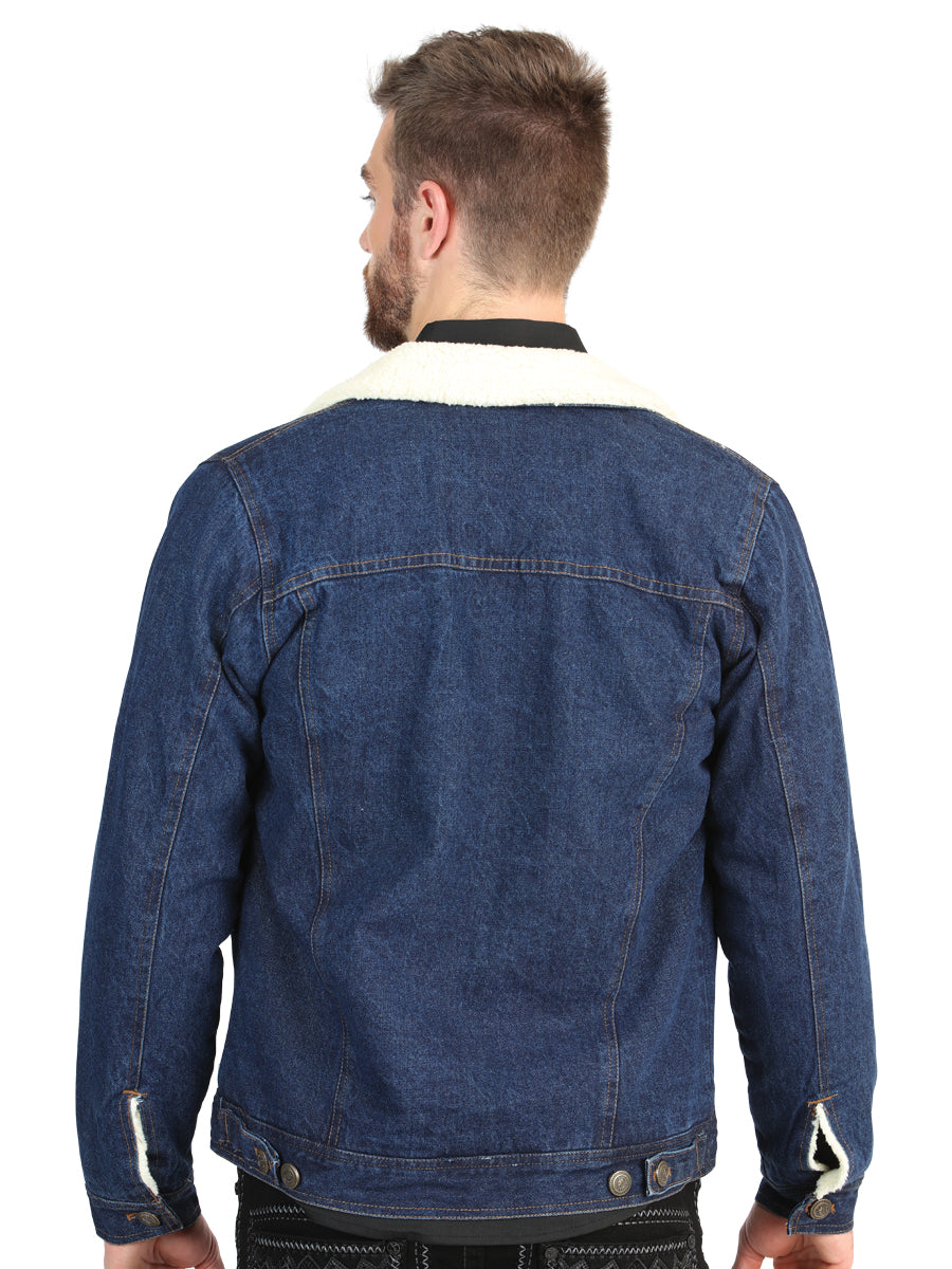 El General Men’s Dark Blue Denim Sherpa-Lined Jacket 45640 — view 3