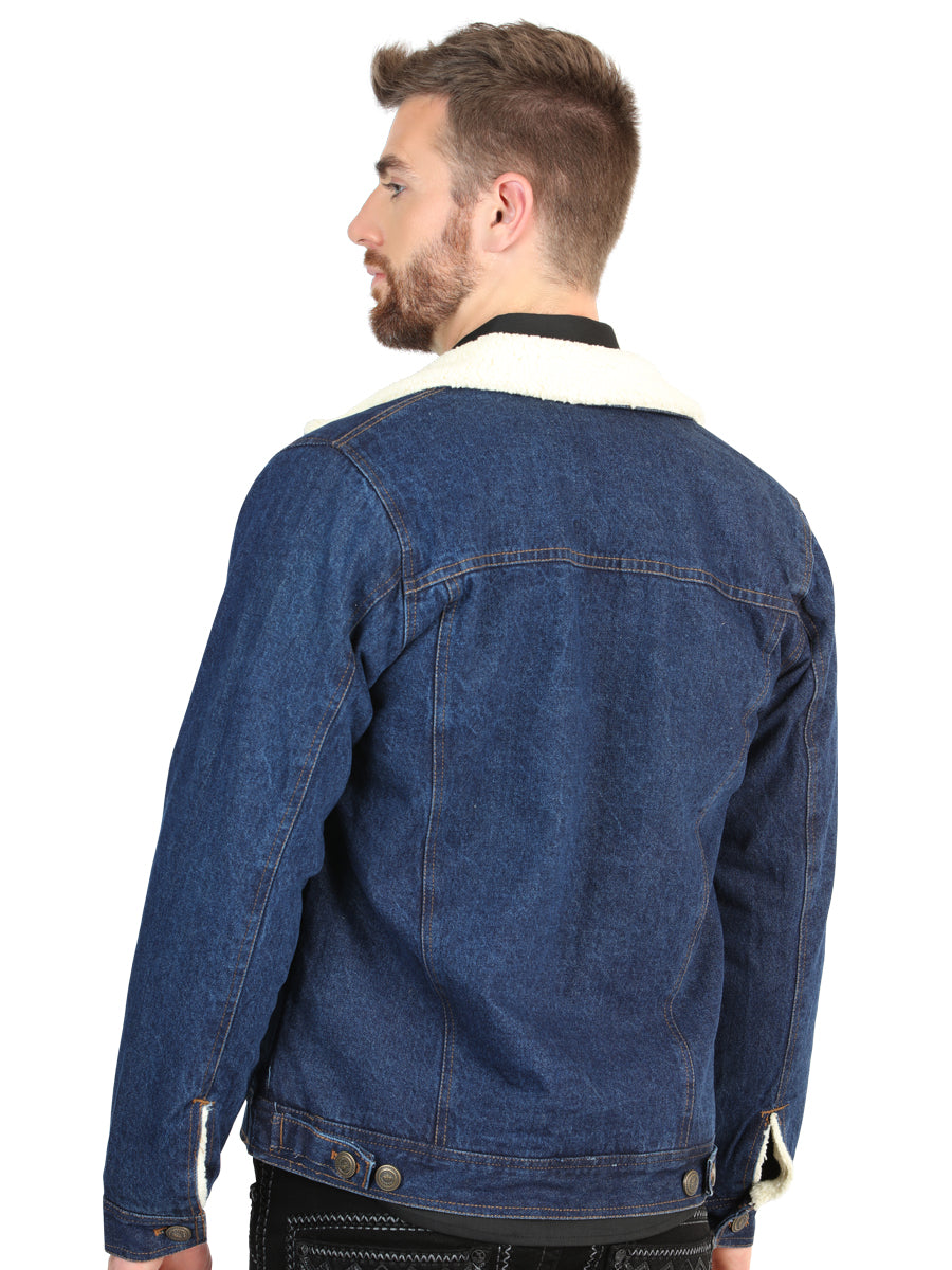 El General Men’s Dark Blue Denim Sherpa-Lined Jacket 45640 — view 4