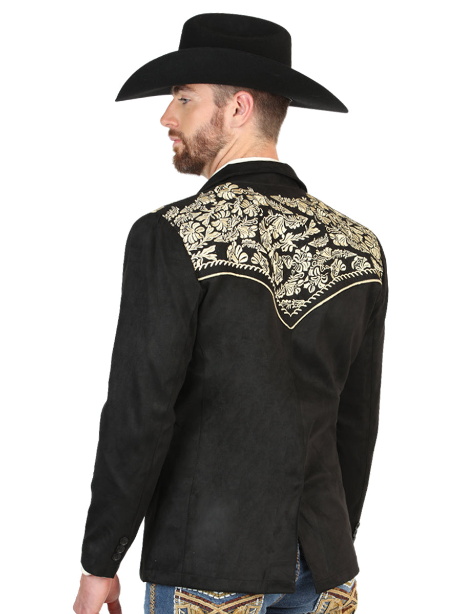 El General Men’s Suede Western Embroidered Blazer - Black 45647 — view 2