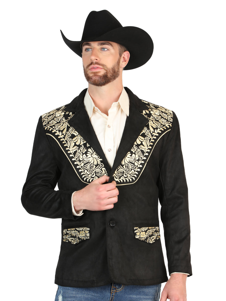 El General Men’s Suede Western Embroidered Blazer - Black 45647