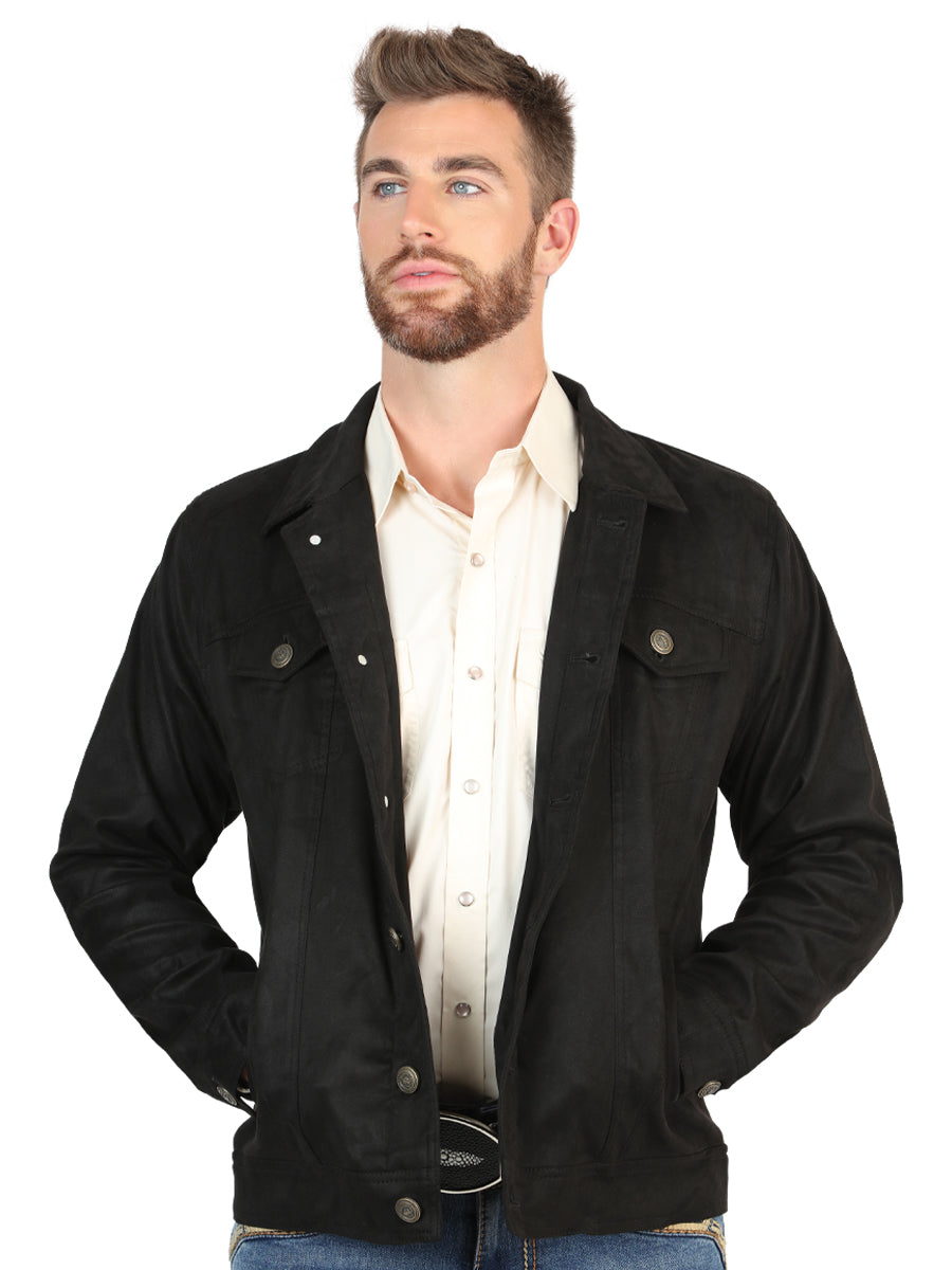 El General Men’s Suede Buttoned Jacket - Black 45650 — view 2