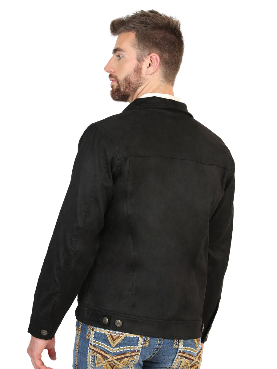 El General Men’s Suede Buttoned Jacket - Black 45650 — view 3