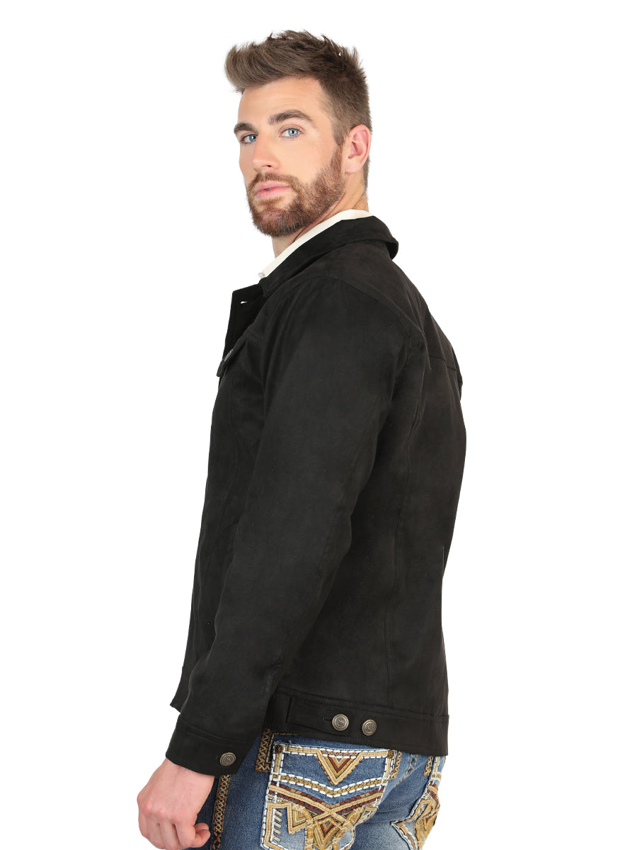 El General Men’s Suede Buttoned Jacket - Black 45650 — view 4