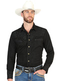 El General Men’s Suede Embroidered Snap Button Western Shirt - Black 45653