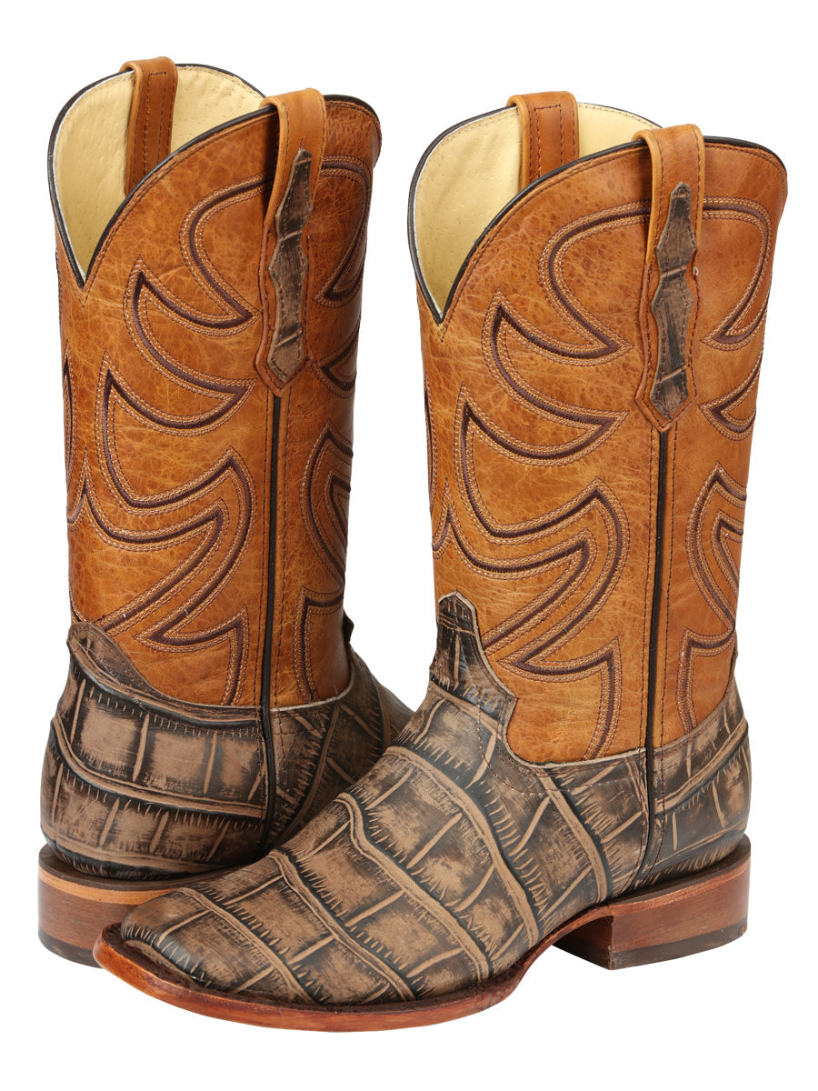 El General Men’s Leather Cowboy Boot - Made in Mexico - Alligator Crocodile Print Tobacco 45663 — view 2