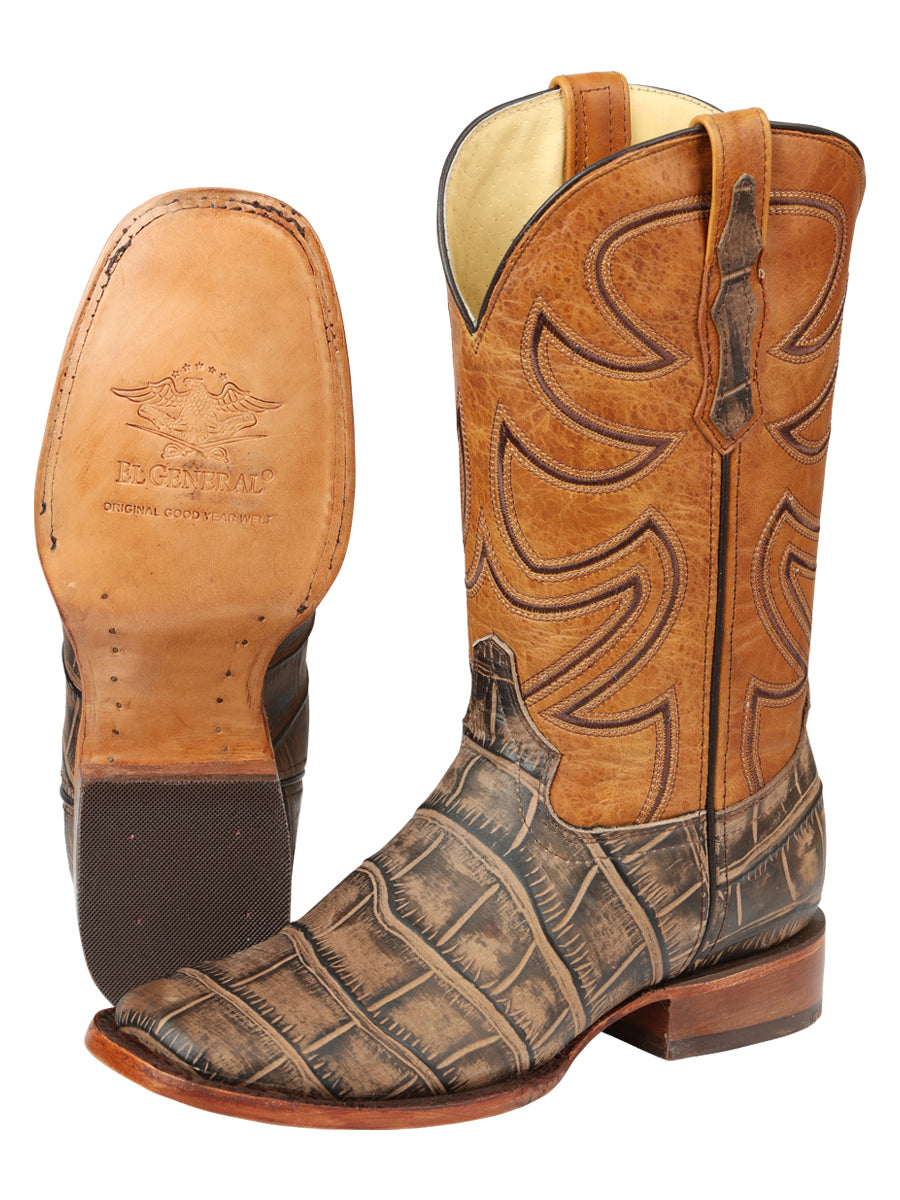 El General Men’s Leather Cowboy Boot - Made in Mexico - Alligator Crocodile Print Tobacco 45663 — view 3