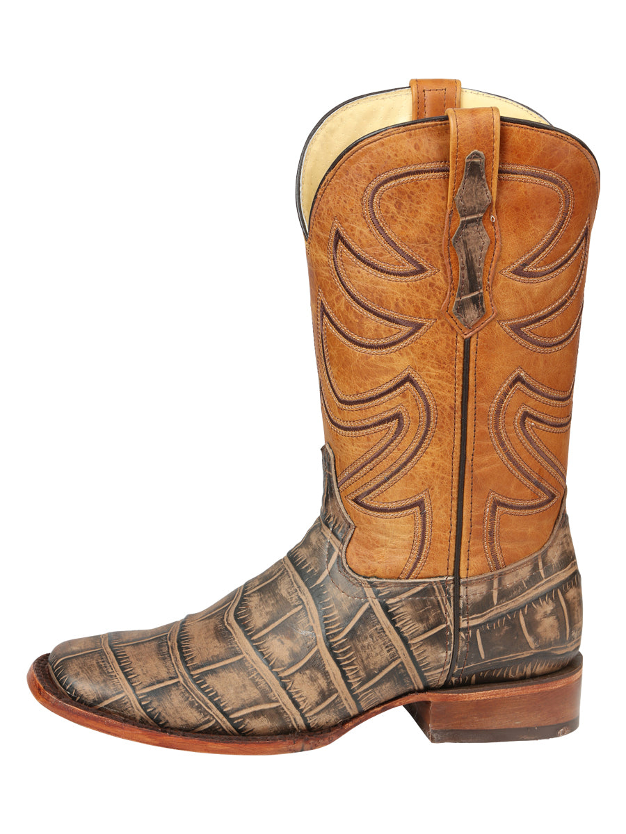 El General Men’s Leather Cowboy Boot - Made in Mexico - Alligator Crocodile Print Tobacco 45663 — view 4