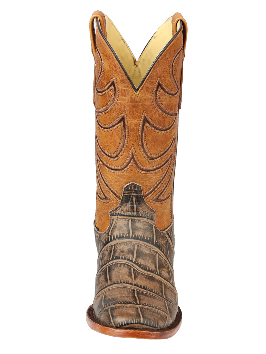 El General Men’s Leather Cowboy Boot - Made in Mexico - Alligator Crocodile Print Tobacco 45663 — view 6