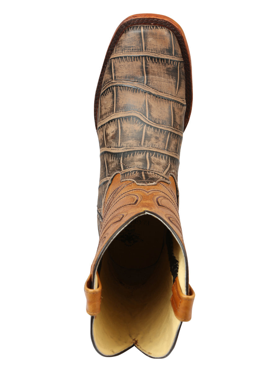 El General Men’s Leather Cowboy Boot - Made in Mexico - Alligator Crocodile Print Tobacco 45663 — view 8