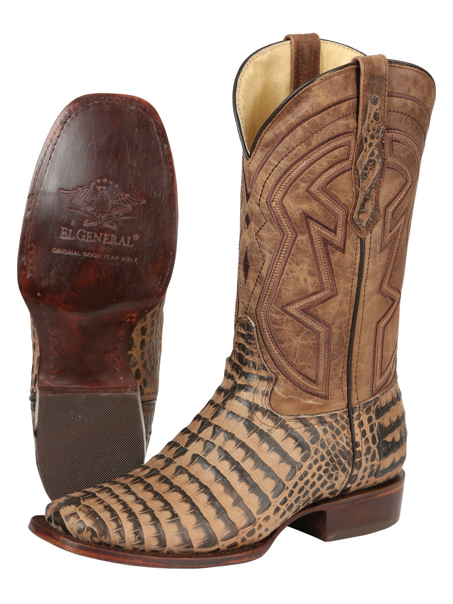 El General Men’s Leather Cowboy Boots - Caiman Belly Print - Tobacco 45664 — view 3