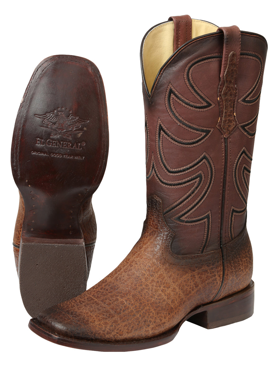 El General Men's Leather Cowboy Boot - Made in Mexico - Elephant Print Brown Tobacco 45665 — view 3