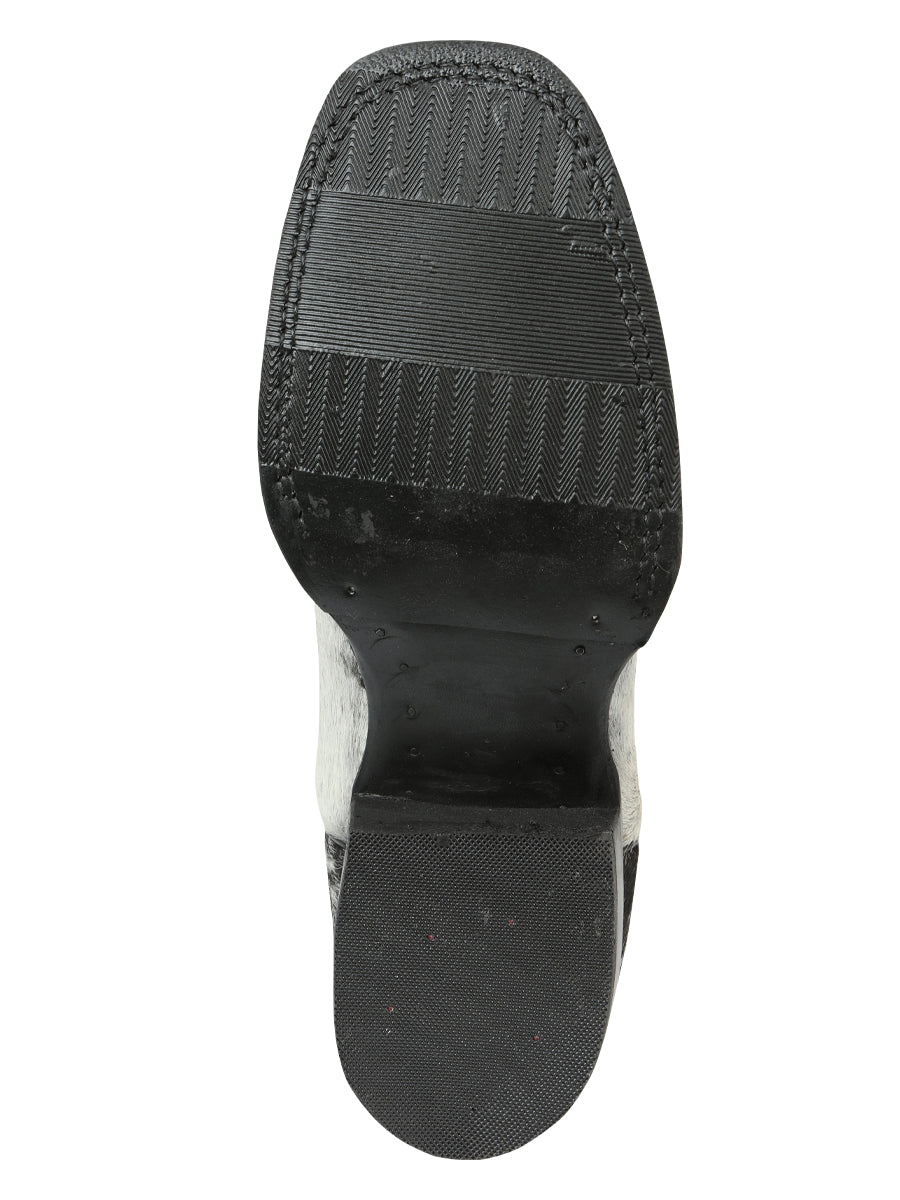 El General Men’s Leather Cowboy Boot - Made in Mexico - Black/White Cowhide 45670 — view 9