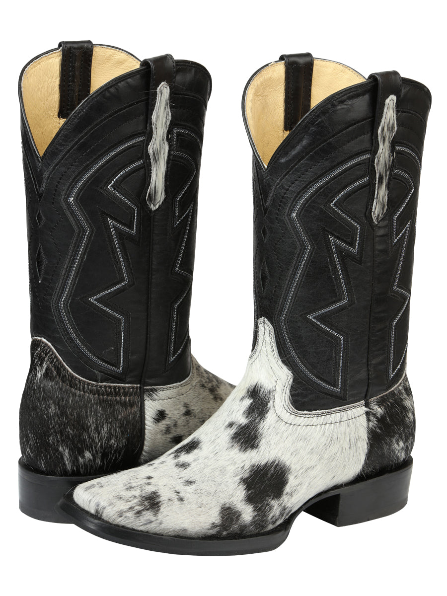 El General Men’s Leather Cowboy Boot - Made in Mexico - Black/White Cowhide 45670 — view 2