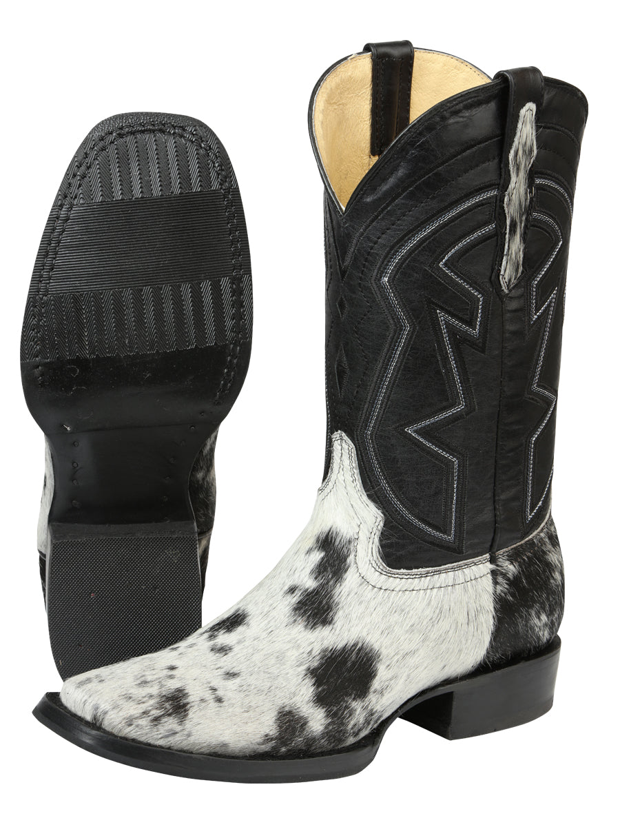 El General Men’s Leather Cowboy Boot - Made in Mexico - Black/White Cowhide 45670 — view 3
