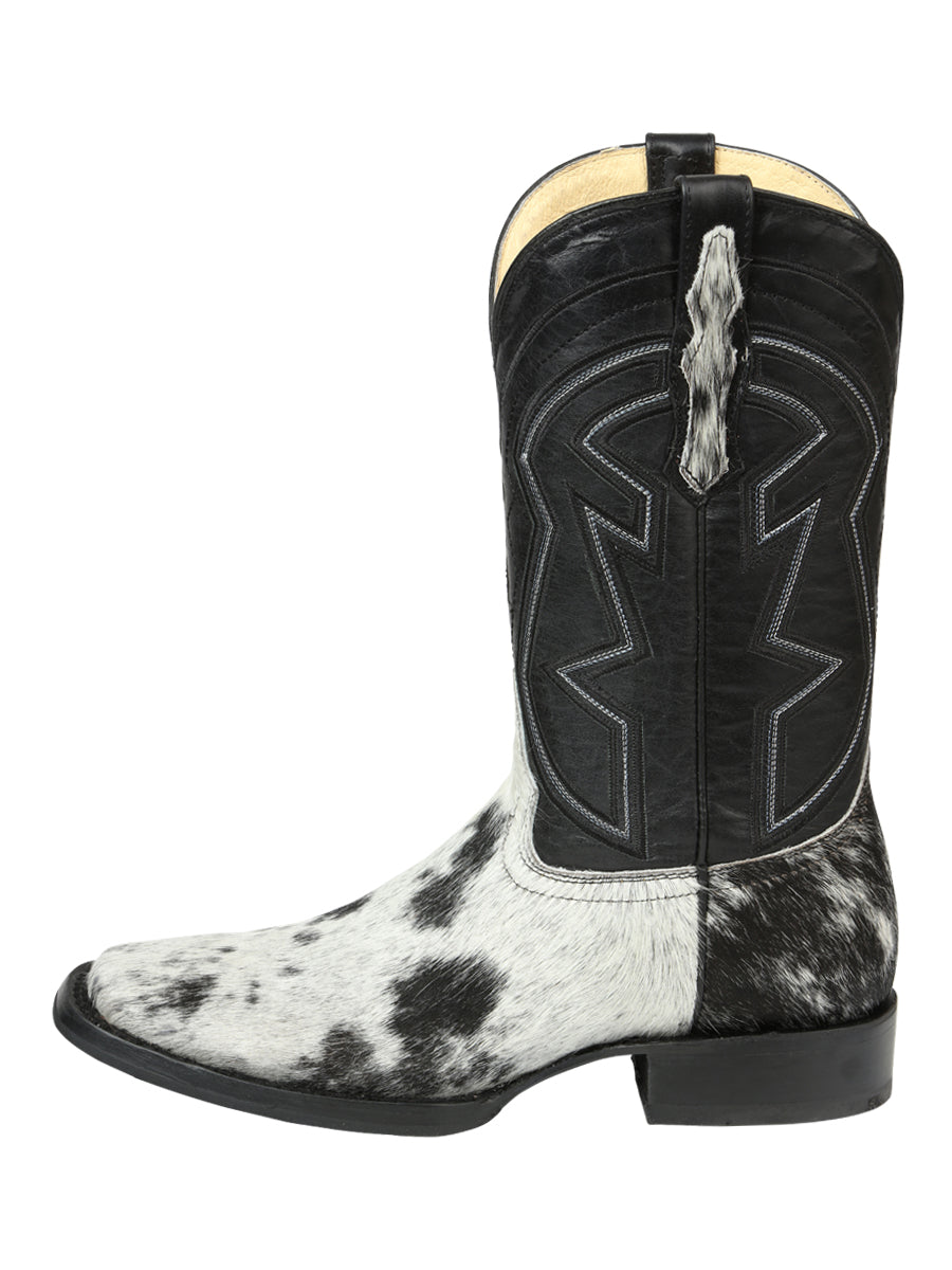 El General Men’s Leather Cowboy Boot - Made in Mexico - Black/White Cowhide 45670 — view 4