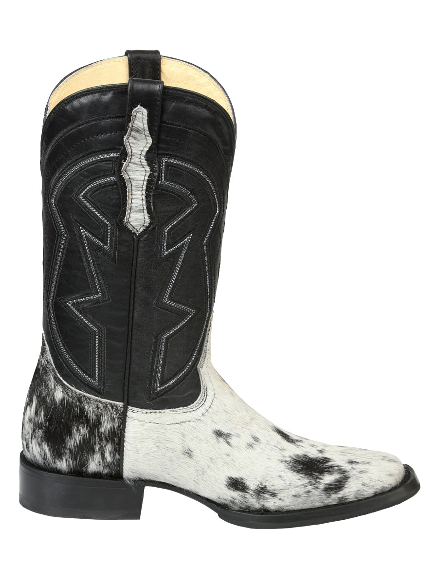 El General Men’s Leather Cowboy Boot - Made in Mexico - Black/White Cowhide 45670 — view 5