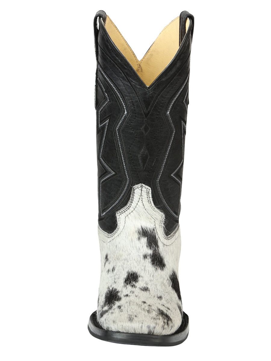 El General Men’s Leather Cowboy Boot - Made in Mexico - Black/White Cowhide 45670 — view 6