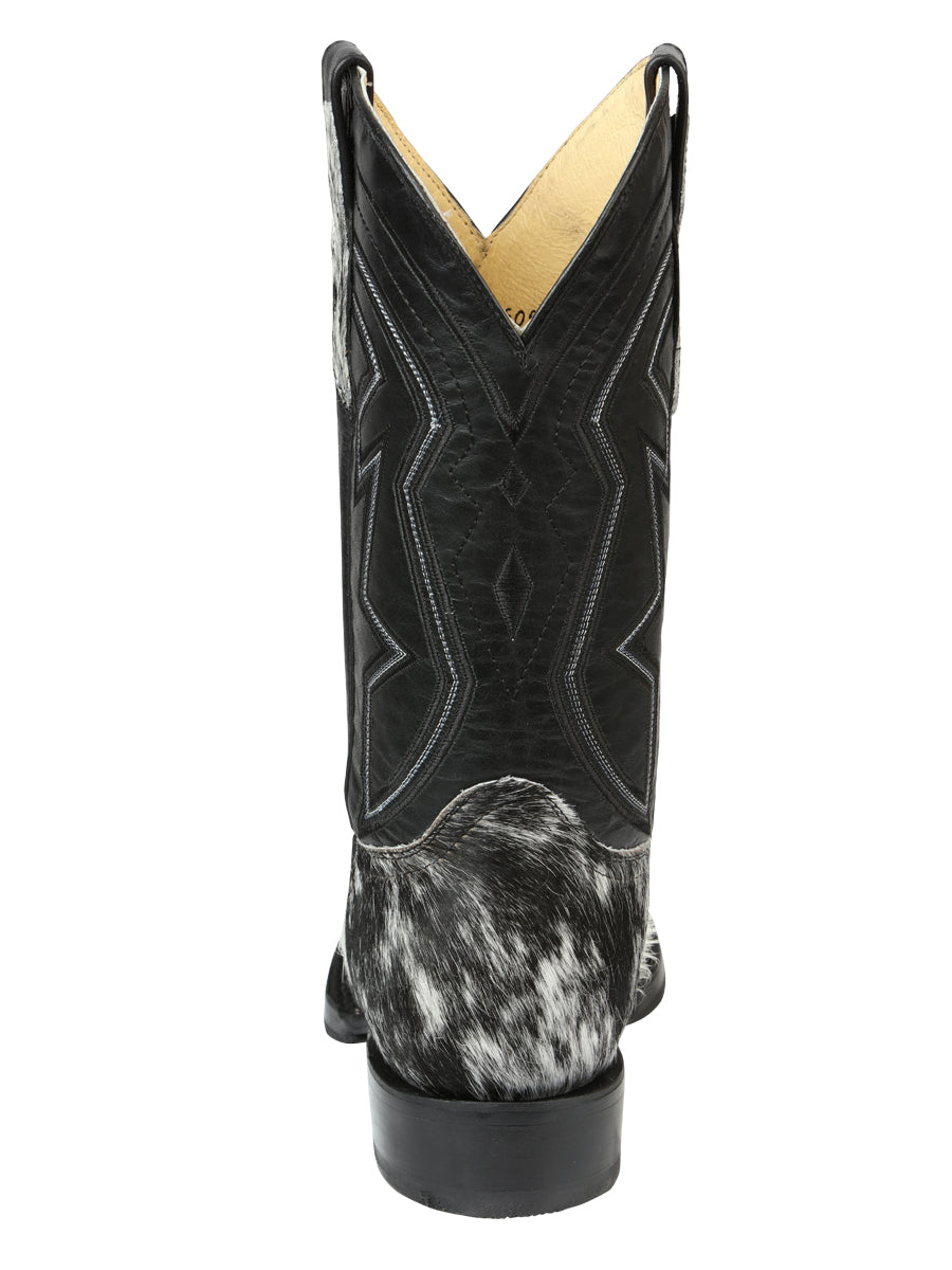 El General Men’s Leather Cowboy Boot - Made in Mexico - Black/White Cowhide 45670 — view 7