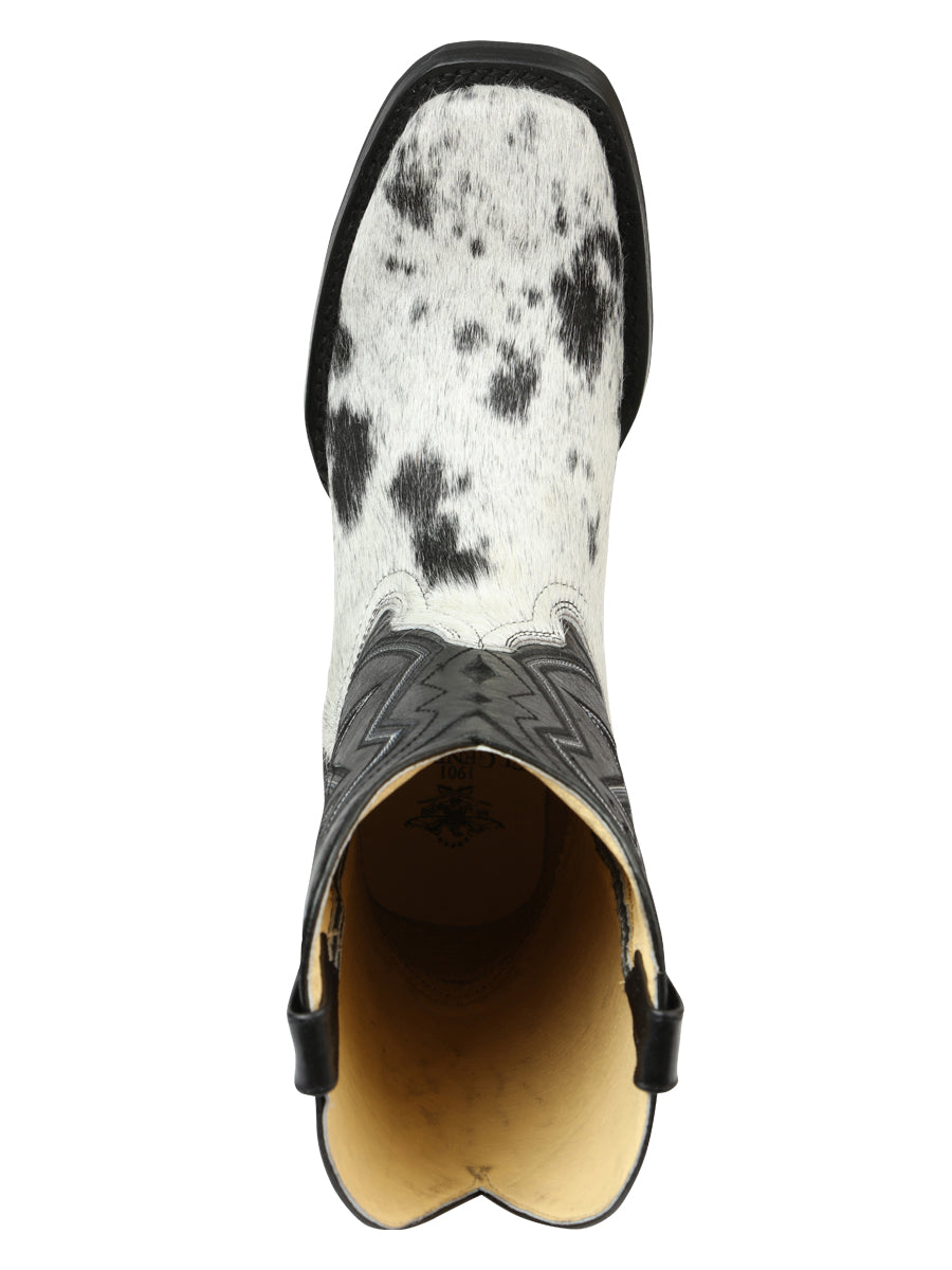 El General Men’s Leather Cowboy Boot - Made in Mexico - Black/White Cowhide 45670 — view 8