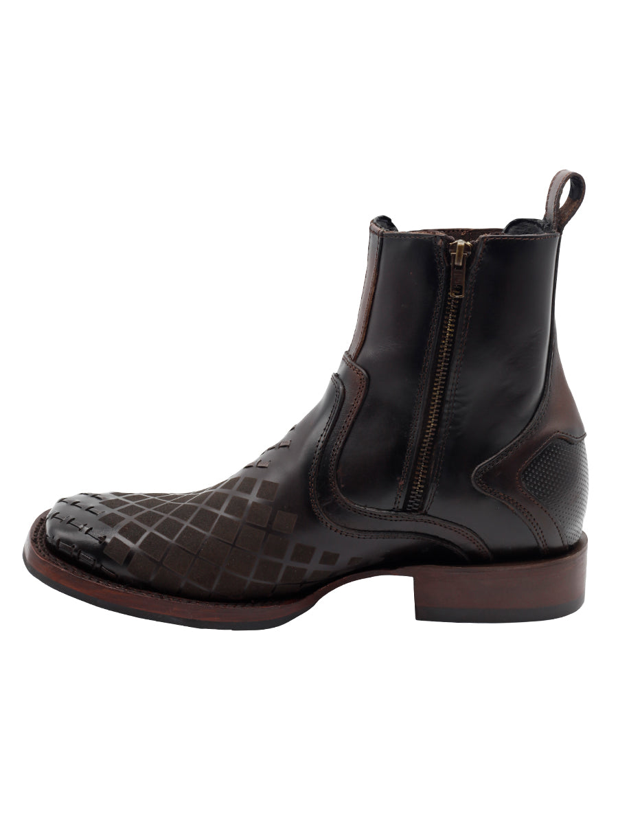 El General Men's Leather Ankle Boot with Zipper - Made in Mexico - Tobacco Brown 45673 — view 2