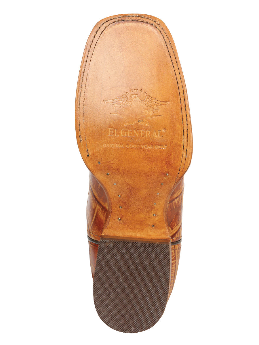 El General Men’s Leather Cowboy Boots - Made in Mexico - Embossed Alligator Crocodile Print - Honey 45764 — view 10