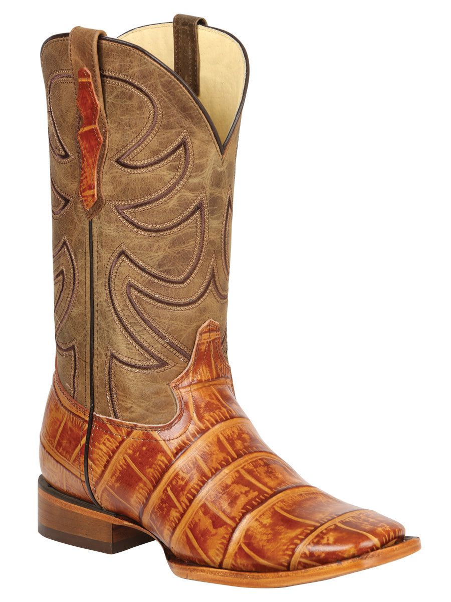 El General Men’s Leather Cowboy Boots - Made in Mexico - Embossed Alligator Crocodile Print - Honey 45764 — view 2