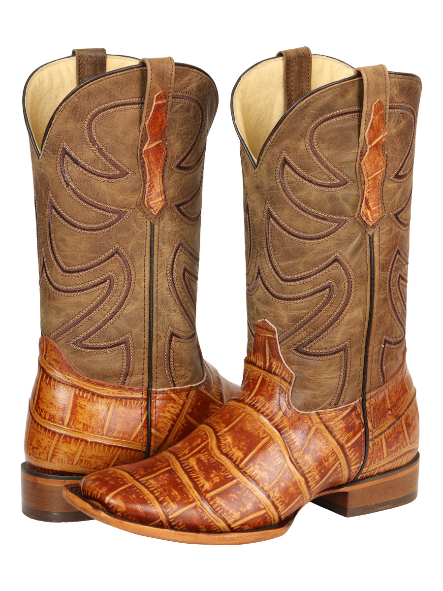 El General Men’s Leather Cowboy Boots - Made in Mexico - Embossed Alligator Crocodile Print - Honey 45764 — view 3