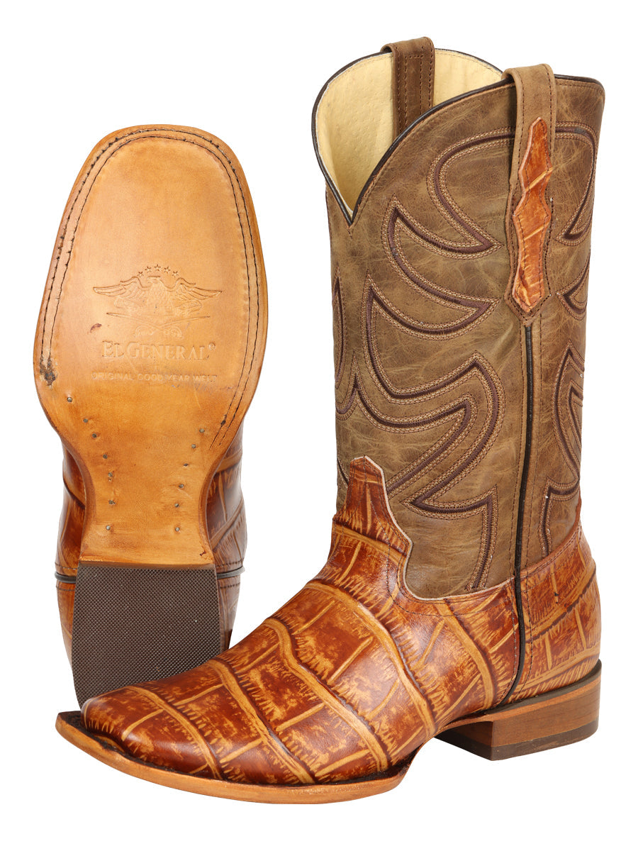 El General Men’s Leather Cowboy Boots - Made in Mexico - Embossed Alligator Crocodile Print - Honey 45764 — view 4
