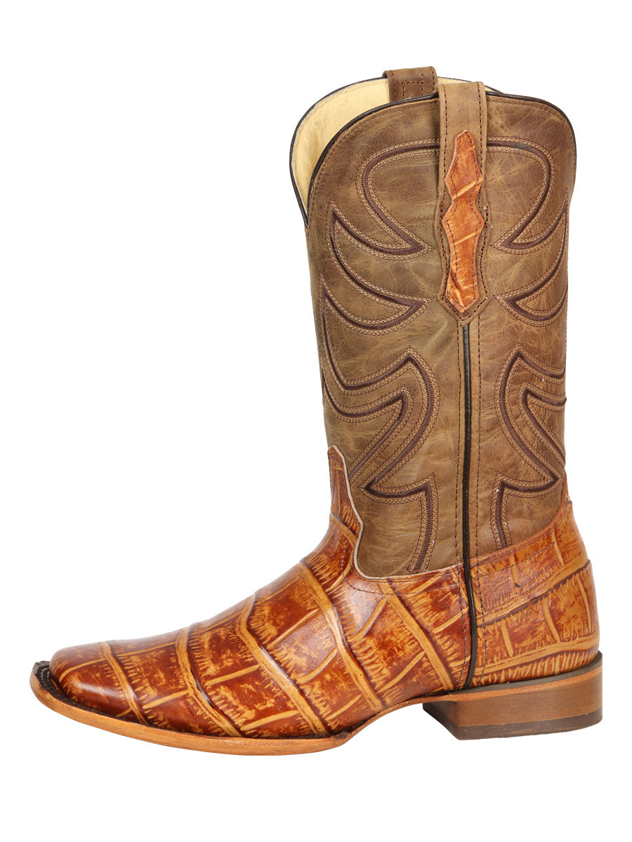 El General Men’s Leather Cowboy Boots - Made in Mexico - Embossed Alligator Crocodile Print - Honey 45764 — view 5