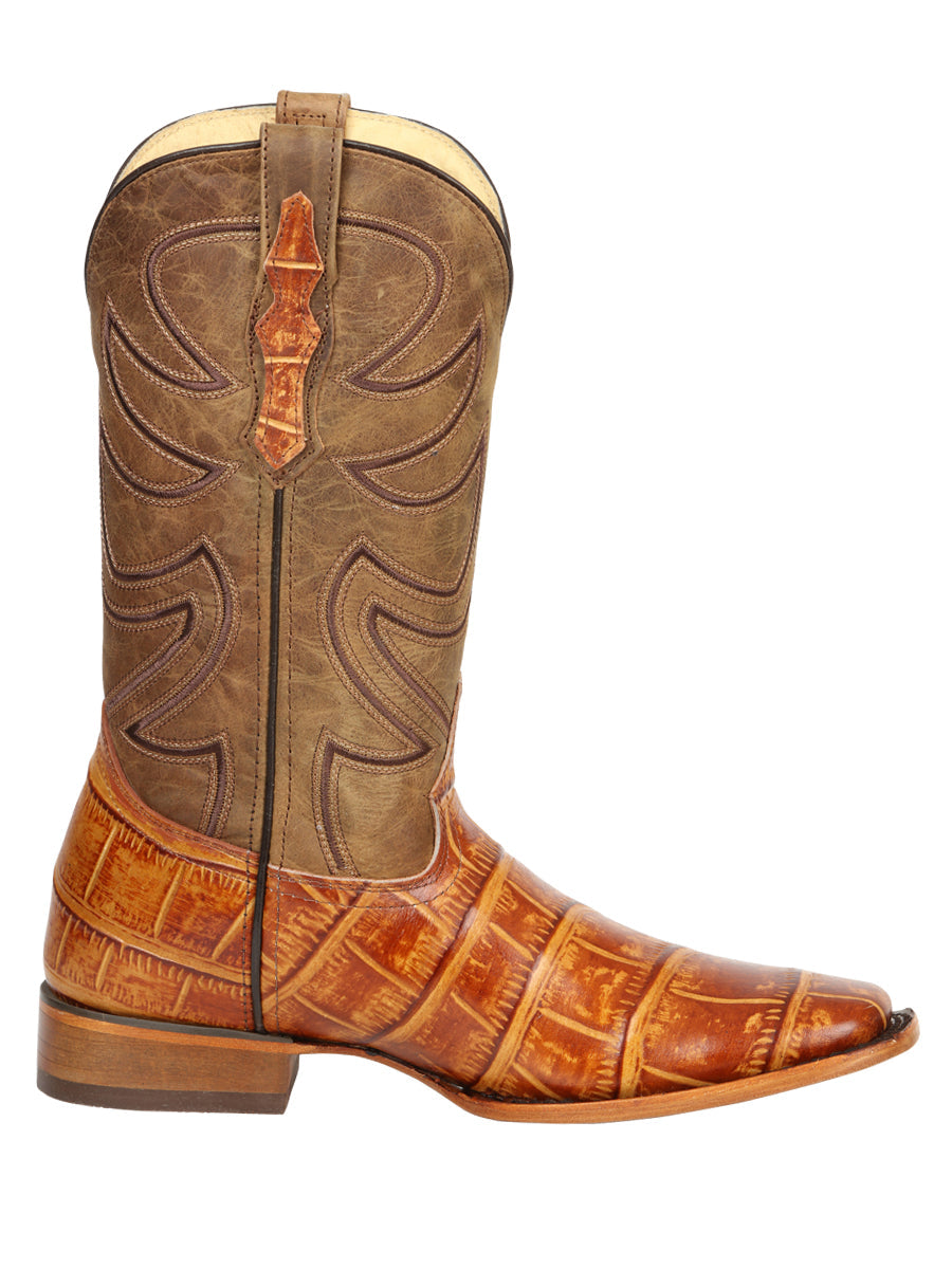 El General Men’s Leather Cowboy Boots - Made in Mexico - Embossed Alligator Crocodile Print - Honey 45764 — view 6