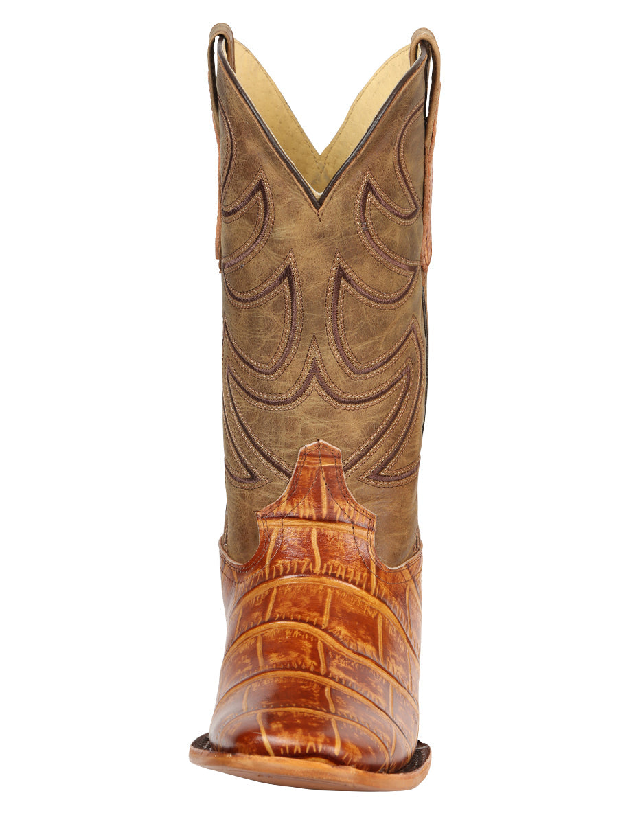 El General Men’s Leather Cowboy Boots - Made in Mexico - Embossed Alligator Crocodile Print - Honey 45764 — view 7