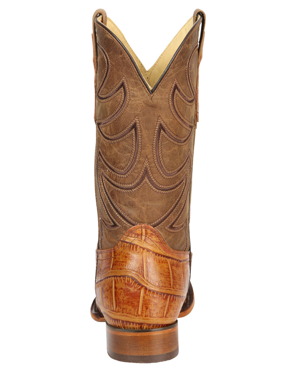 El General Men’s Leather Cowboy Boots - Made in Mexico - Embossed Alligator Crocodile Print - Honey 45764 — view 8