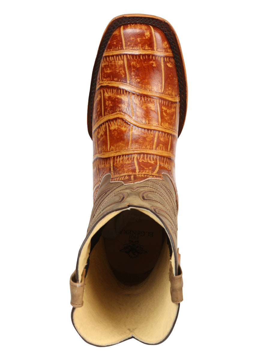 El General Men’s Leather Cowboy Boots - Made in Mexico - Embossed Alligator Crocodile Print - Honey 45764 — view 9
