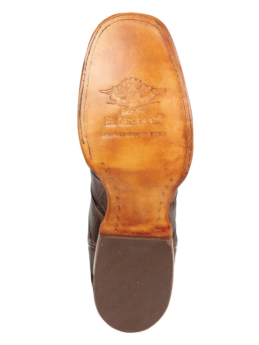 El General Men’s Leather Cowboy Boots - Made in Mexico - Embossed Alligator Crocodile Print - Brown 45765 — view 10