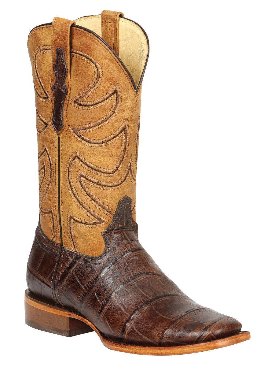 El General Men’s Leather Cowboy Boots - Made in Mexico - Embossed Alligator Crocodile Print - Brown 45765 — view 2