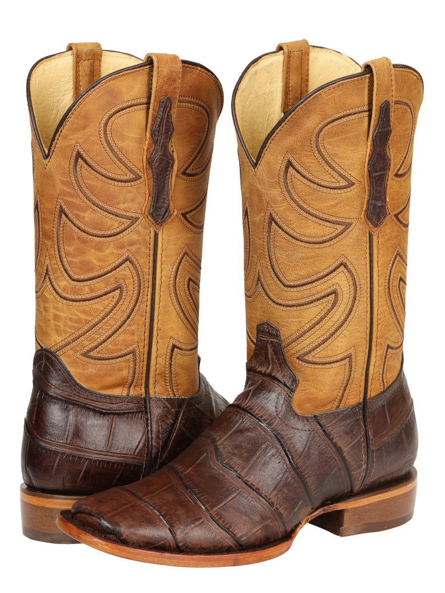 El General Men’s Leather Cowboy Boots - Made in Mexico - Embossed Alligator Crocodile Print - Brown 45765 — view 3