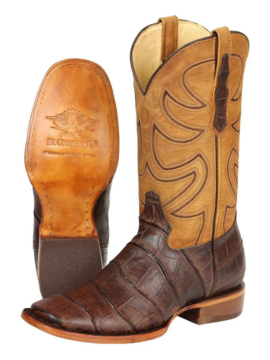 El General Men’s Leather Cowboy Boots - Made in Mexico - Embossed Alligator Crocodile Print - Brown 45765 — view 4