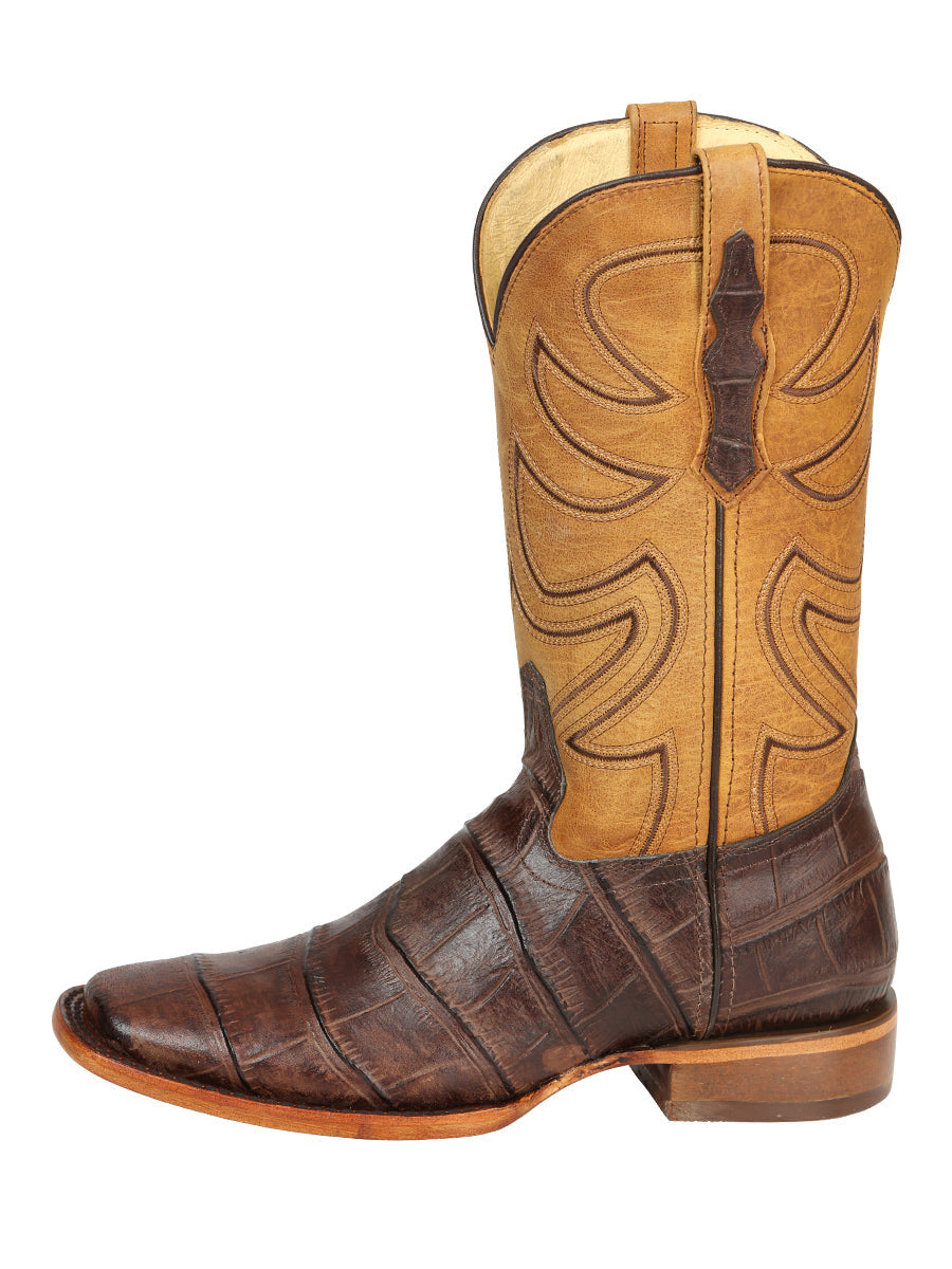 El General Men’s Leather Cowboy Boots - Made in Mexico - Embossed Alligator Crocodile Print - Brown 45765 — view 5