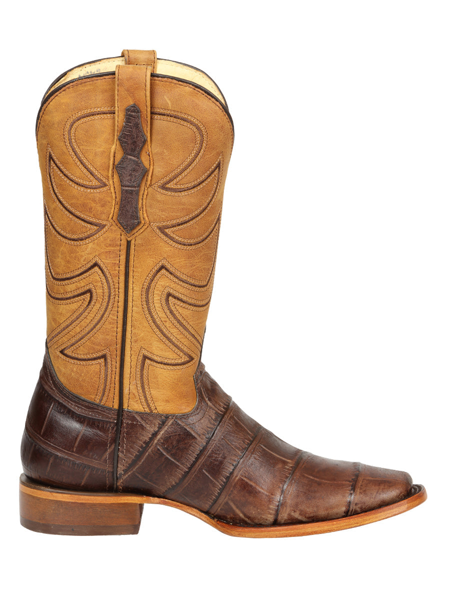 El General Men’s Leather Cowboy Boots - Made in Mexico - Embossed Alligator Crocodile Print - Brown 45765 — view 6