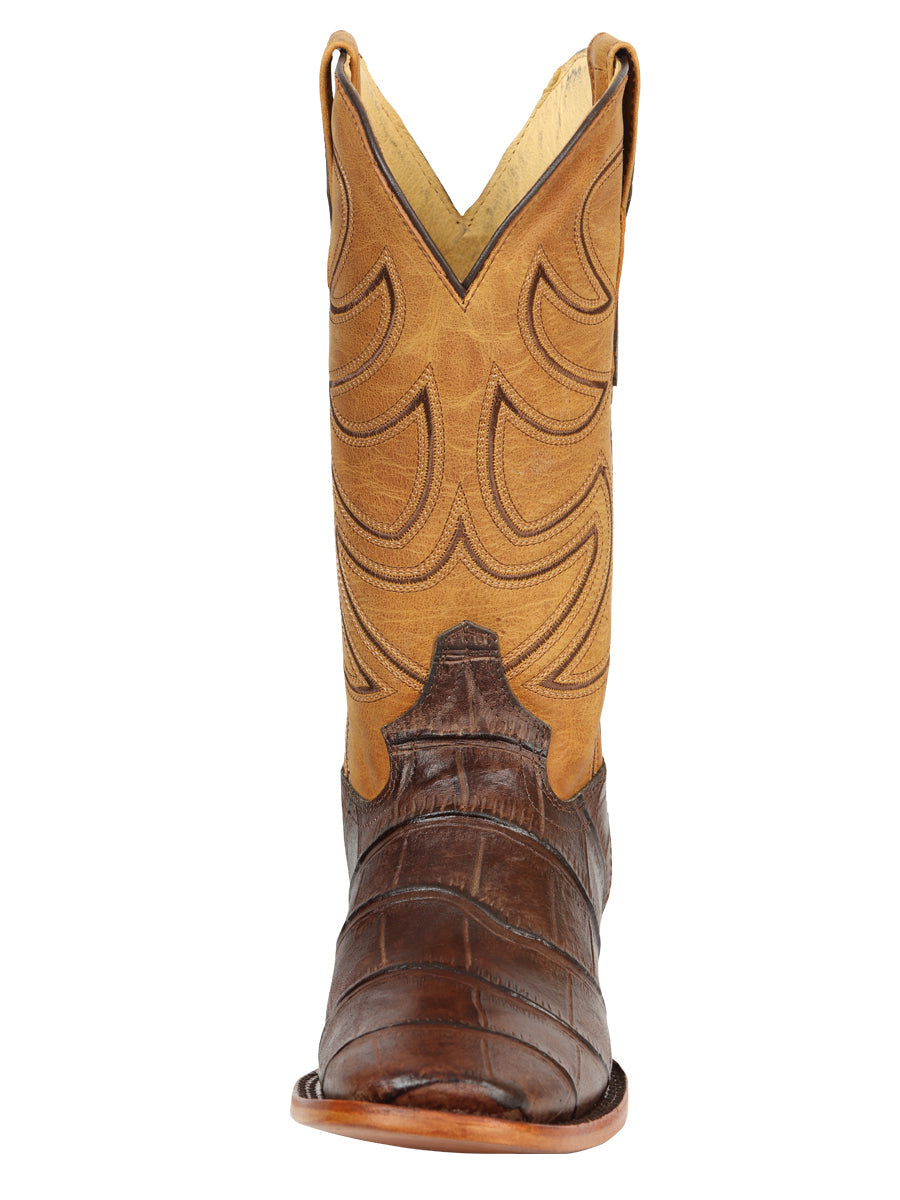 El General Men’s Leather Cowboy Boots - Made in Mexico - Embossed Alligator Crocodile Print - Brown 45765 — view 7