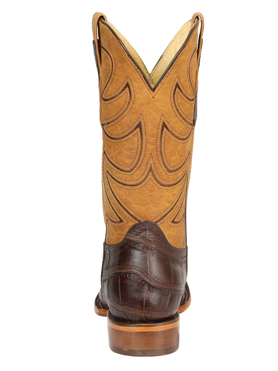 El General Men’s Leather Cowboy Boots - Made in Mexico - Embossed Alligator Crocodile Print - Brown 45765 — view 8