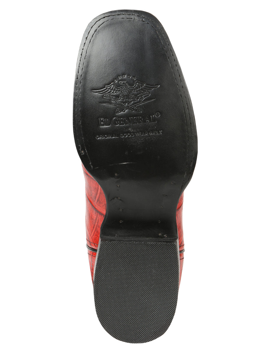 El General Men’s Leather Cowboy Boots - Made in Mexico - Embossed Alligator Crocodile Print - Red 45766 — view 10
