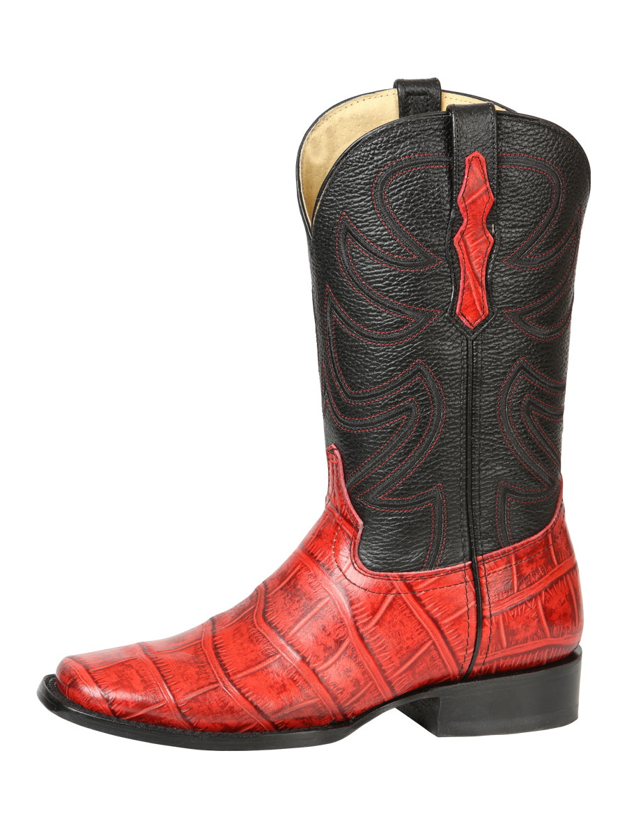 El General Men’s Leather Cowboy Boots - Made in Mexico - Embossed Alligator Crocodile Print - Red 45766 — view 5