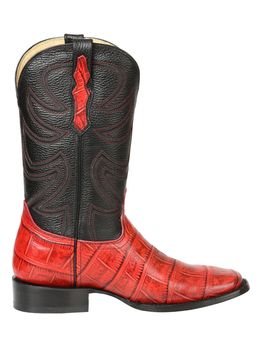 El General Men’s Leather Cowboy Boots - Made in Mexico - Embossed Alligator Crocodile Print - Red 45766 — view 6