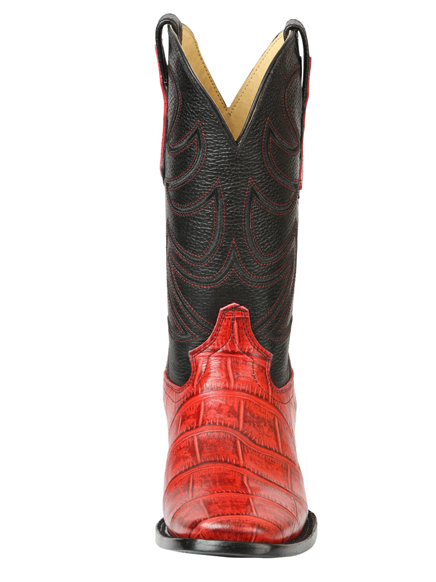 El General Men’s Leather Cowboy Boots - Made in Mexico - Embossed Alligator Crocodile Print - Red 45766 — view 7