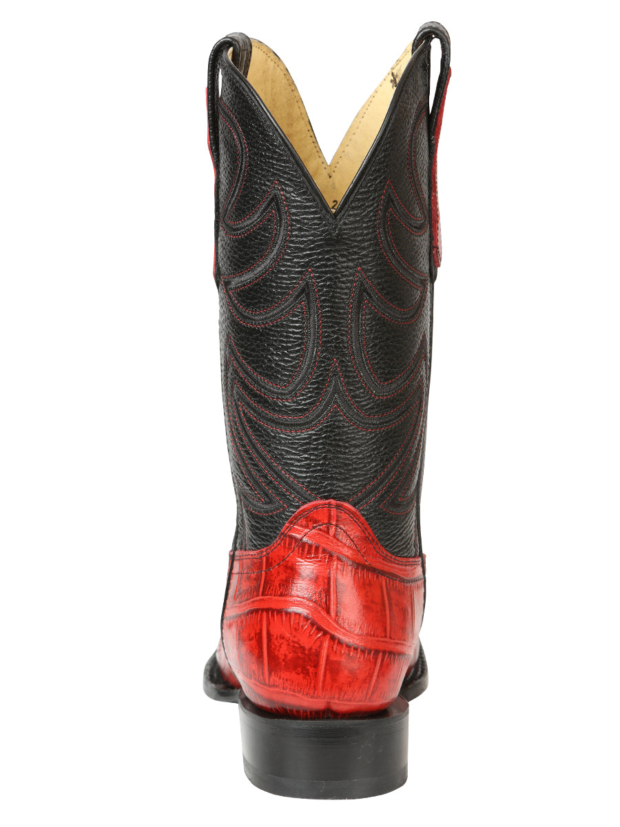 El General Men’s Leather Cowboy Boots - Made in Mexico - Embossed Alligator Crocodile Print - Red 45766 — view 8
