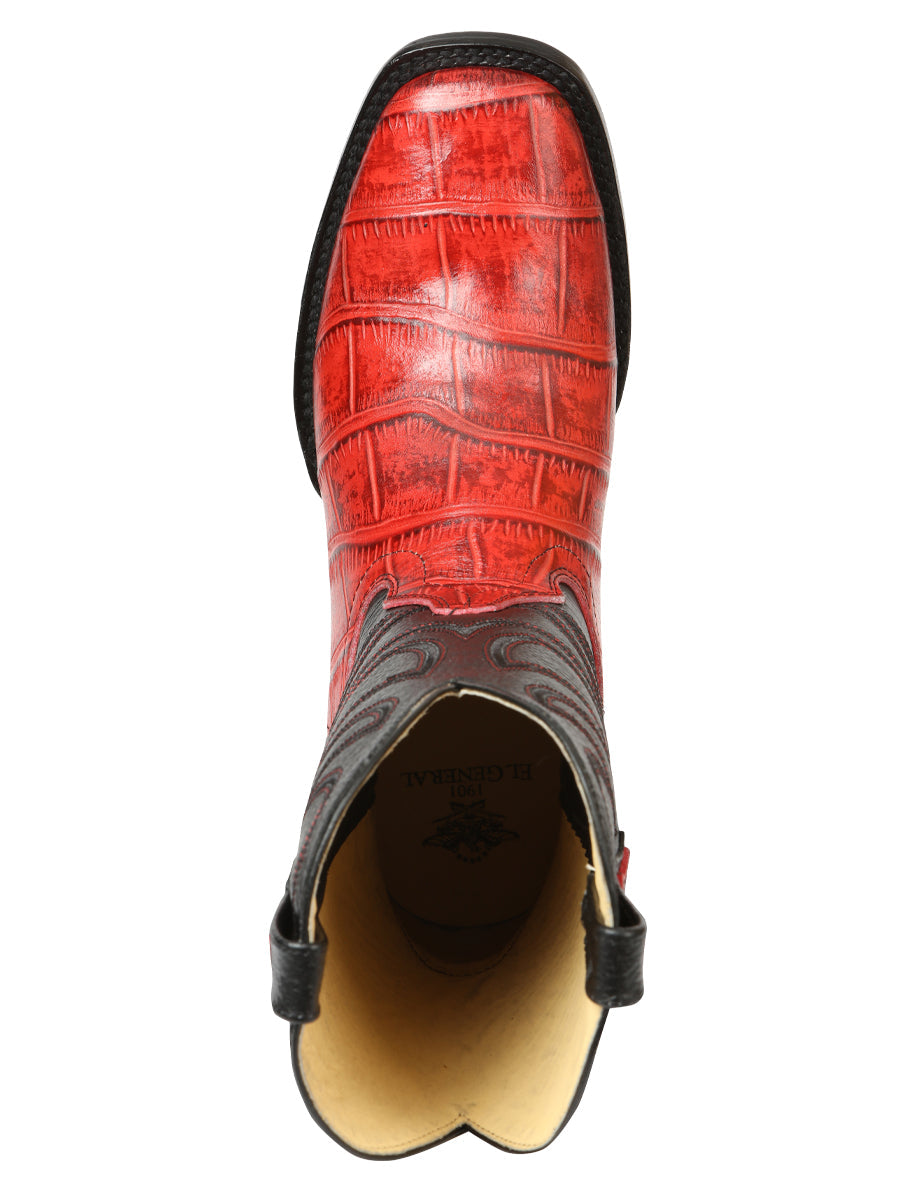 El General Men’s Leather Cowboy Boots - Made in Mexico - Embossed Alligator Crocodile Print - Red 45766 — view 9