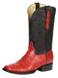El General Men’s Leather Cowboy Boots - Made in Mexico - Embossed Alligator Crocodile Print - Red 45766