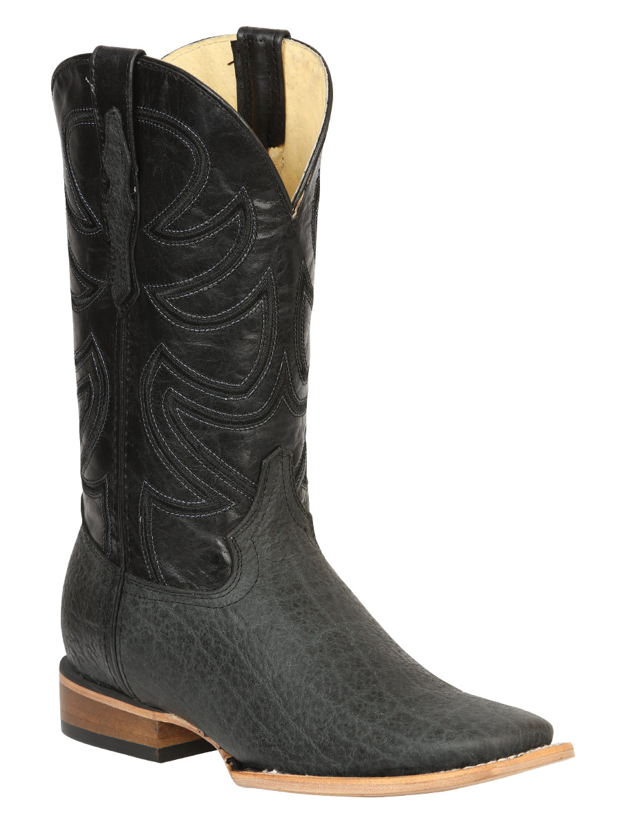 El General Men’s Leather Cowboy Boots - Made in Mexico - Embossed Elephant Print - Black/Gray 45768 — view 2