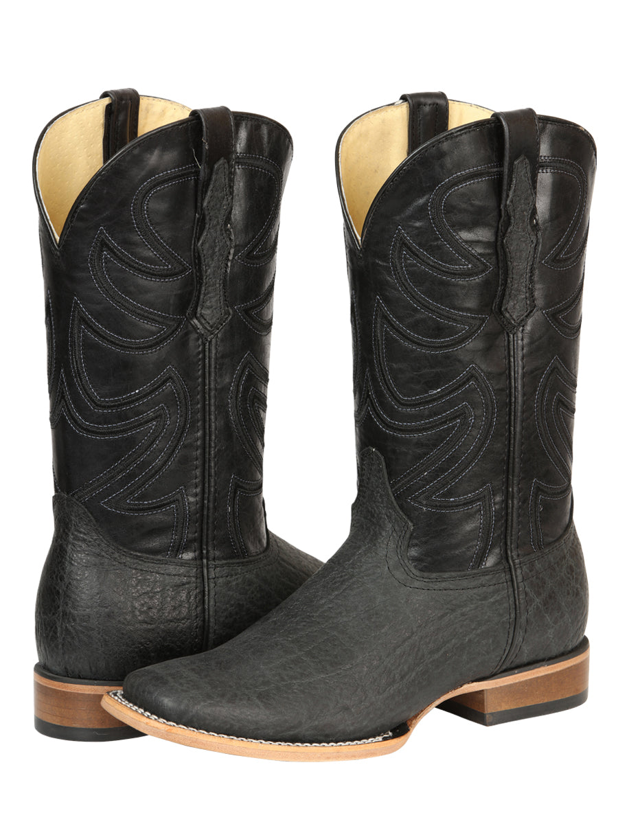 El General Men’s Leather Cowboy Boots - Made in Mexico - Embossed Elephant Print - Black/Gray 45768 — view 3